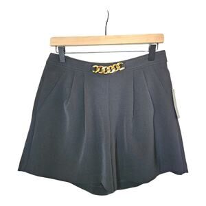 NEW Bold Elements Women's Mid-Rise Pleated Shorts w/Chain in Black (Size: 6)